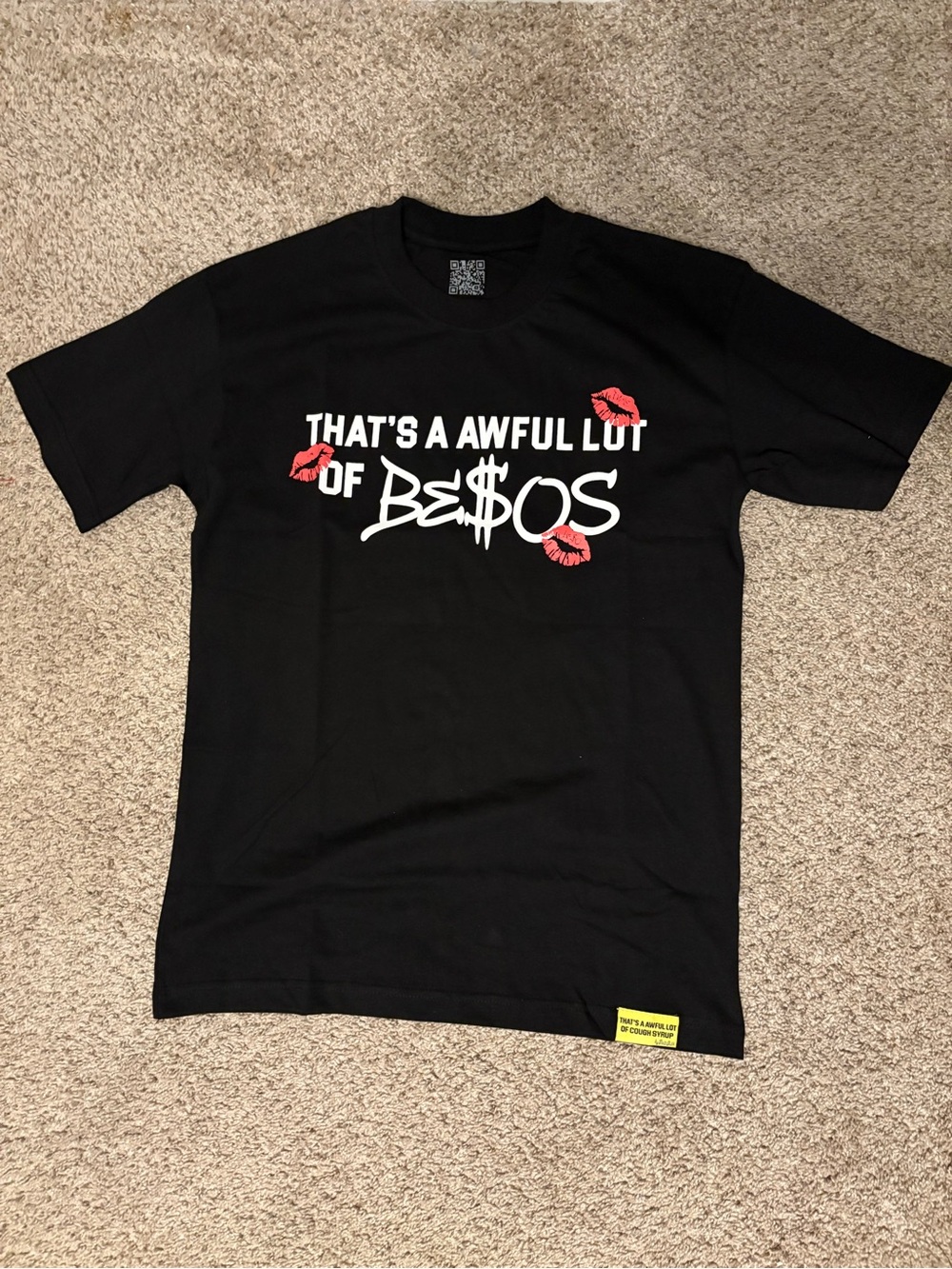 Men's Black Graphic Tee with Red Lip Prints